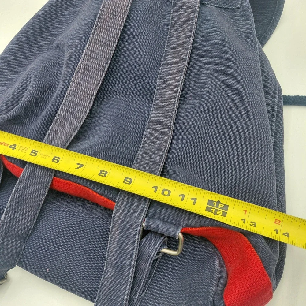 Vtg Tommy Hilfiger Canvas Backpack Navy Blue Red Flag Logo 90s Rucksack Y2K